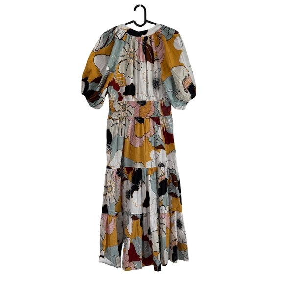 Anthropologie Conditions Apply Floral Puff Sleeve Smocked Midi Dress Size 8 - Picture 6 of 7